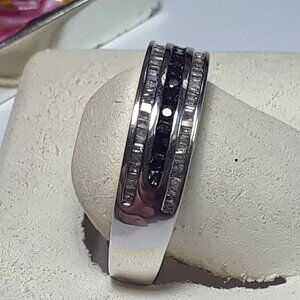 .42ctw Black &White Diamond Gents 3Row Channel Sterling Silver S-10.5 Band#19947